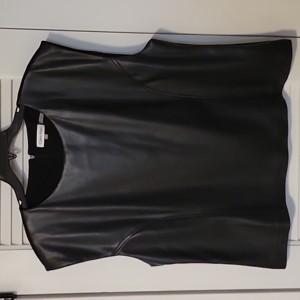 Calvin Klein Black Sleeveless Faux Leather Top